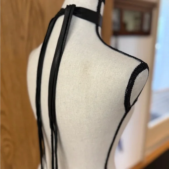 Black Leather Choker Necklace / Fringe Bracelet - Picture 3 of 6